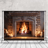 Lofaris Vintage Luxury Fireplace Candles Christmas Backdrop